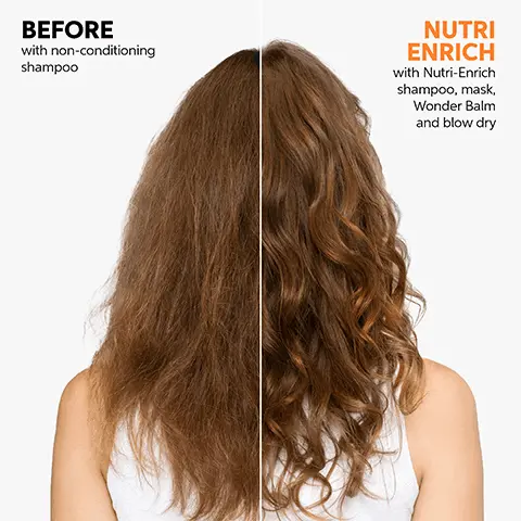 Image 1, BEFORE with non-conditioning shampoo NUTRI ENRICH with Nutri-Enrich shampoo, mask, Wonder Balm and blow dry Image 2, LA INVIGO NUTRI ENRICH MALE with Gy INSTANT DEEP NOURISHMENT Image 3, WELLA 300 INVIGO NUTRI- ENRICH WITH GORY WELLA NUTRI ENRICH MASK with Gel Berry NEW DESIGN SAME GREAT FORMULA Image 4, DEEP NOURISHMENT SMOOTHNESS SOFTNESS WELLA ANTI-FRIZZ Me INVIGO NUTRI ENRICH MASK with Gell Berry Image 5, BEFORE with non-conditioning shampoo NUTRI ENRICH with Nutri-Enrich shampoo, mask, Wonder Balm and blow dry