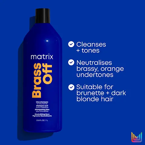 image 1, matrix Brass Off Cleanses + tones Neutralises brassy, orange undertones ✔ Suitable for brunette + dark blonde hair blueshompoo forres shampoo cl para costos shompooing be pour brunettes Neutralizing Dyes Pigments Neutralisonts 358FLOZ/1L Image 2, matrix Brass Off conditioner for nourishment revitalisant nourrissant Softens + hydrates Helps to neutralise orange tones in light brunettes* Colour protecting formula 338FLOZ/1L "When using a system of Brass Off Shampoo, Conditioner, & Mask Image 3, Brass Off Helps to neutralise brassy, orange undertones Cleanse matrix Off € matrix Brass Off Before After Nourish Tone Brass matrix Off€ Blue Shampoo Hydrating Conditioner *Using a system of Brass Off shampoo, conditioner, and mask Neutralising Mask Image 4, matrix total results ↑ matrix Brass Off Brass Off shampooing blew pour burs 33.0 FL OZ/1L New Look! Same Great Formula for brunes por cons pour brunettes Neutralizing Dyes Pigments Neutralants 318FLOZ/1L Image 5, matrix total results ↑ matrix Brass Off Brass Off 33.8 FLOR/IL New Look! Same Great Formula for nourishment pornicion 338FLOZ/IL