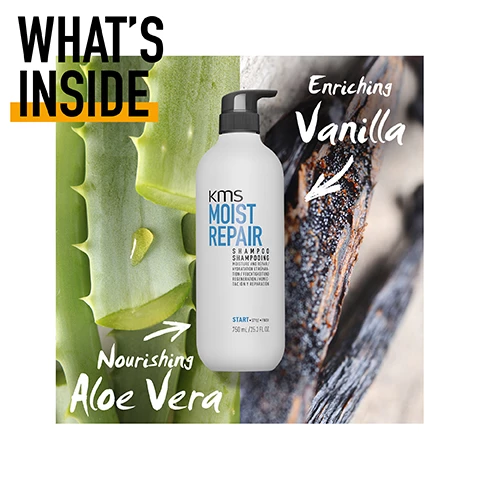 Image 1, what's inside moist repair shampoo? enriching vanilla, nourishing aloe vera. image 2, what's inside moist repair conditioner? enriching vanilla, nourishing aloe vera. image 3, why's it so special? moist repair revival creme = instantly improves manageability, controls static and flyaways, adds body without weight. image 4, daily leave in restores moisture balance, heat protection, restores hair's natural protective coating. image 5, did you know moist repair revival creme is the perfect bade for an air dried look.