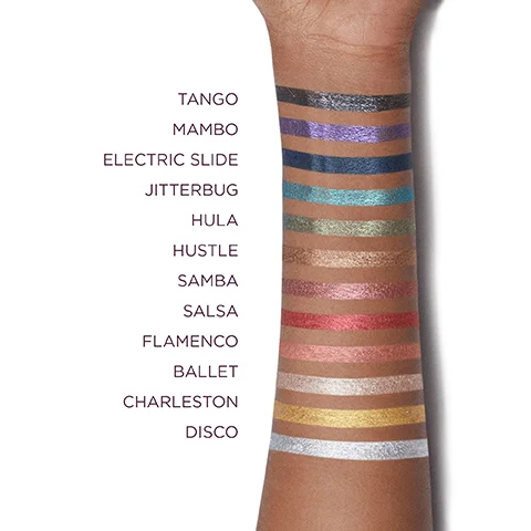 Model arm swatch: Tango, mambo, electric slide, jitterbug,hula,hustle, samba, salsa, flamenco, ballet, charleston and disco