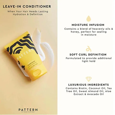 leave in conditioner when your hair needs lasting hydration and definition. moisture infusion contains a blend of heavenly oils and honey, perfect for sealing in moisture. soft curl definition, formulated to provide additional light hold. luxurious ingredients contains biotin, coconut oil, tea tree oil, sweet almond oil, aloe extract and avocado oil.