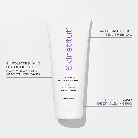 EXFOLIATES AND DECONGESTS FOR A SOFTER, SMOOTHER SKIN. ANTIBACTERIAL TEA TREE OIL. INTENSE AND DEEP CLEANSING. Glycolic Acid A chemical exfoliant which enhances epidermal shedding and increases cell turnover. Panthenol A soothing humectant that moisturises and softens skin, aiding repair to support the skin's natural barrier. GLYCOLIC CLEANSER 12%. SKINTEL use as a spot treatment for breakouts.