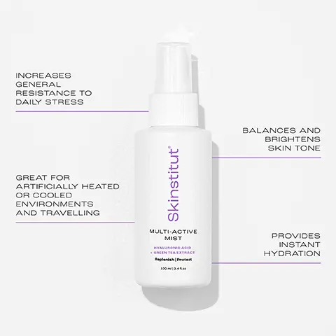 INCREASES GENERAL RESISTANCE TO DAILY STRESS. GREAT FOR ARTIFICIALLY HEATED OR COOLED ENVIRONMENTS AND TRAVELLING. BALANCES AND BRIGHTENS SKIN TONE. PROVIDES INSTANT HYDRATION. Ingredients. L-Lactic Acid Lactic Acid is part of skin's natural moisturising factor, on NMF. It's hydrating because of its unique structure that allows it to bind water within skin. Niacinamide (Vitamin B3) Improves the skin's natural barrier function, reducing redness and irritation. Hyaluronic Acid A chemical ingredient that stimulates hydration by drawing and retaining moisture in the skin. MULTI-ACTIVE MIST. SKINTEL doubles as a makeup primer to wet a beauty blender, and can be used over makeup.