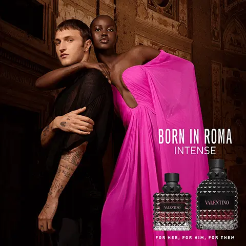 Image 1: Born in Roma intense for her for him for them. Image 2: Born in roma yellow dream: peony, turkish rose and musk, Born in Roma sambac jasmine, casheran and vanilla. Born in roma coral fantasy: orange, rose accords and jasmin Grandiflorium. Born in roma intense vanilla, trio jasmine and benzoin
