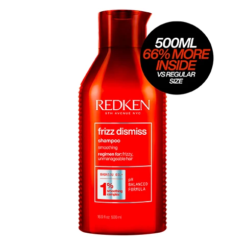 image 1, 500ml 66% more inside VS regular size. image 2, now available in 500ml size. 300ml vs 500ml. 66% more inside vs 300ml size. image 3, babassu oil and smoothing complex. helps fight frizz. provides humidity protection.