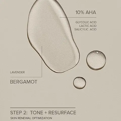 Image 1, LAVENDER BERGAMOT 10% AHA GLYCOLIC ACID LACTIC ACID SALICYLIC ACID STEP 2: TONE + RESURFACE SKIN RENEWAL OPTIMIZATION Image 2, BEFORE AFTER Consumer used the Resurfacing Body Toner and saw immediate results in smoothness and texture after 10 days of use. Image 3, SKIN RENEWAL OPTIMIZATION Our balanced ritual comes to the rescue by optimizing daily skin health by increasing the rate of skin renewal through exfoliating dead skin. 1 2 3 1 CLEAN + EXFOLIATE 2 TONE + RESURFACE 3 MOISTURIZE Image 4, NUDEBODY ECO-FRIENDLY PACKAGING Bottle is made from 30% PCR* PET from ocean bound plastic material. Cap is made from recyclable ABS. Plug is made from recyclable PP. *Post-Consumer Recycled. RESURFACING BODY TONER 10% AMA BERGAMOT LAVENDER TONIQUE CORPOREL RESURICANT 15/OFFLO Our packaging up-cycles previously used ocean bound plastic, reducing the amount of waste destined for the ocean. Step 1: Remove plug and clean out excess. Step 2: Recycle cap, bottle, and plug. Recycle based on your local recycling program.