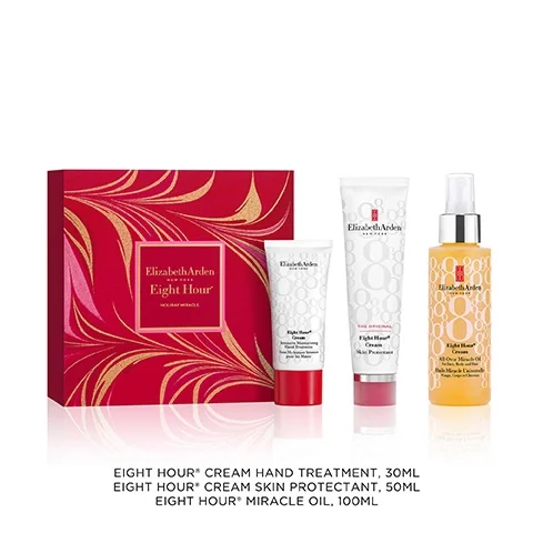 Eight hour cream hand treatment, 30ml. Eight hour cream skin protectant, 50ml. Eight hour miracle oil, 100ml.