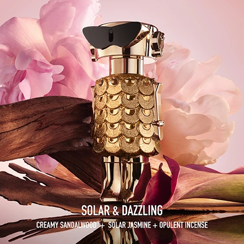 Image 1, solar and dazzling. creamy sandalwood, solar jasmine and opulent incense. image 2, fame is sensual, playful and floral. fame intense is solar, dazzling, floral and sweet. fame parfum is addictive, floral and sweet