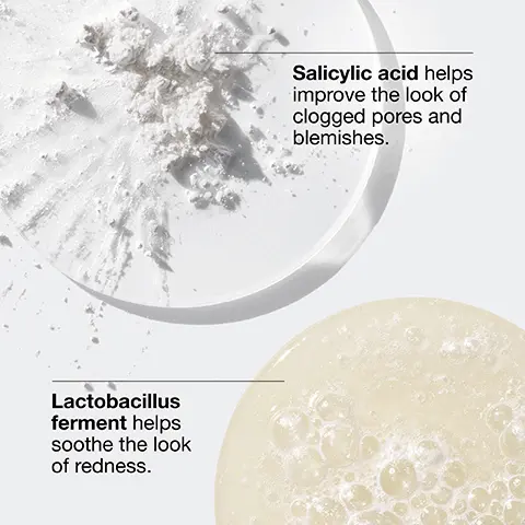 Image 1,  Lactobacillus ferment helps soothe the look of redness. Salicylic acid helps improve the look of clogged pores and blemishes. Image 2,  Before foundation After foundation with shade Sand Image 3,  Before foundation After foundation with shade Ivory