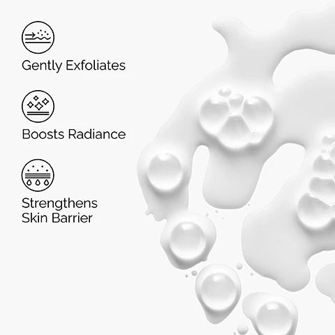 Image 1 - Three icons illustrating product benefits on the left, next to white liquid drops on a white background, with text that reads Gently Exfoliates, Boosts Radiance, Strengthens Skin Barrier. Image 2 - A close-up of a persons face shows a hand wiping a white cotton pad across the cheek, with three text bubbles reading Hydrates, Brightens, and Evens Texture & Tone. Image 3 - A white background with milky splashes and bubbles displays text: Key ingredients in Saccharomyces Ferment 30% Milky Toner: Saccharomyces Ferment • Exfoliates for more radiant, smoother skin. Squalane • Enhances hydration. • Skin-similar moisturizing agent. Image 4 - The image features a skincare regimen from The Ordinary, displaying a cleanser, toner, serum, and moisturizer, each with a sample of its texture; visible text includes the title A simple, sensitive skin regimen, PREP Glucoside Foaming Cleanser Effectively cleanses skin and maintains its moisture barrier, Saccharomyces Ferment 30% Milky Toner Gently exfoliates, boosts hydration, and promotes smoother, more radiant skin, TREAT Hyaluronic Acid 2% + B5 Offers age support and hydration, while smoothing skin, and SEAL Natural Moisturizing Factors + PhytoCeramides Provides immediate and all day hydration, along with The Ordinary brand name on each product label and the French translations: Nettoyant Moussant au Glucoside, Tonique Lacté aux Ferments de Saccharomyces 30%, Acide Hyaluronique 2% + B5, and Facteurs Naturels dHydratation + PhytoCéramides. Image 5 - The image shows two The Ordinary toner bottles on a white background under the heading Pick Your Toner: The opaque white bottle on the left is labeled The Ordinary Saccharomyces Ferment 30% Milky Toner A Gentle Exfoliating Toner with Yeast Ferment Technology, and its accompanying text describes it as Saccharomyces Ferment 30% Milky Toner, A gentle non-acid based exfoliator, Gently exfoliates and reduces the look of dark spots, Suitable for sensitive skin, and Can be used twice daily. The clear bottle with yellowish liquid on the right is labeled The Ordinary Glycolic Acid 7% Exfoliating Toner A Daily AHA Toner to Improve Skin Texture Tone and Luminosity pH ~3.6, and its accompanying text describes it as Glycolic Acid 7% Exfoliating Toner, A direct-acid exfoliator, Smooths skin texture and evens out skin tone, Best for experienced direct acid users, and Can be used once daily.