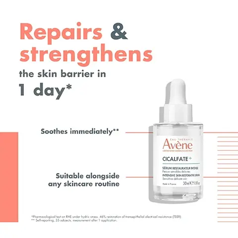Image 1, repairs and strengthens the skin barrier in 1 day. soothes immediately. suitable alongside any skincare routine. image 2, restores, strengthens, soothes, hydrates. image 3, key ingredients. TRP regulin = reduces skin sensitivity and soothes. pro vitamin B5 = restores and strengthens the barrier.