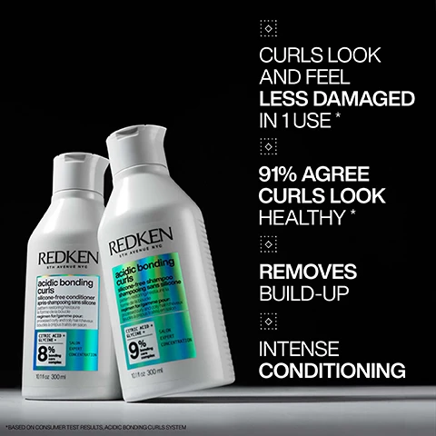 Image 1 - Two bottles of Redken Acidic Bonding Curls hair care products are displayed against a dark background, with visible text stating Curls look and feel less damaged in 1 use, 91% agree curls look healthy, removes build-up, and intense conditioning.
Image 2 - A hand holds a bottle of Redken Hydrating Curl Cream, with a small amount of cream dispensed into the palm, and text on the image reads UP TO 72-HOURS OF CURL DEFINITION* and INSTANTLY DEFINED CURLS LOOK & FEEL HYDRATED.
Image 3 - Image shows a woman’s hair viewed from the back, with the left side labeled BEFORE displaying loose, undefined curls, and the right side labeled AFTER showing well-defined curls with the text CURL TYPE 3A and ACIDIC BONDING CURLS SYSTEM visible.
Image 4 - A split image showing the back of a persons head with curly hair, left side labeled BEFORE with looser curls, and right side labeled AFTER showing tighter curls with the text CURL TYPE 4B and ACIDIC BONDING CURLS SYSTEM.
Image 5 - Image showing a man with curly hair in a side profile view: on the left, his hair is frizzy labeled BEFORE and on the right, with defined curls labeled AFTER HYDRATING CURL CREAM and CURL TYPE 3B.
Image 6 - An image showing a swirl of shea butter surrounded by droplets of coconut oil and avocado oil, with the text stating formulated with coconut oil, shea butter, avocado oil, to provide lasting nourishment and elasticity.
Image 7 - Image shows three steps for hair care: a woman gently cleansing her scalp with sudsy hair in the top left, conditioning and hydrating her hair while looking to the side in the top right, and applying a leave-in product on her curls in the bottom image, with the visible text reading 1 GENTLY CLEANSE, 2 CONDITION & HYDRATE, and 3 LEAVE-IN & PROTECT.
Image 8 - Image shows a four-step guide on how to use a hair product, with an image of a person applying the product on the top left, a person raking through their hair on the top right, close-up of curly hair drying on the bottom left, and a person re-applying product on the bottom right; visible text includes HOW TO USE, APPLY IN SECTIONS, RAKE OR SCRUNCH, DRY, and RE-APPLY ON DRY HAIR AS NEEDED.
Image 9 - Image shows a split comparison of hair before and after using a curl product, with the left side displaying loose, frizzy curls labeled Before and the right side showcasing defined, bouncy curls labeled After; visible text includes 90% AGREE CURLS ARE MORE DEFINED IN 1 USE*, LOOK CREATED BY PROFESSIONAL HAIRDRESSER & CURL SPECIALIST @BEXX_HAIR @STONE_HAIRDRESSING, and *BASED ON CONSUMER TEST RESULTS, ACIDIC BONDING CURL SYSTEM, USING FULL SYSTEM OF REDKEN ACIDIC BONDING CURLS BY @BEXX_HAIR.Image 10 - Three Redken hair care products are displayed against a light background, with five stars above and the text LEFT MY HAIR STRONGER, SOFT AND MANAGEABLE AS WELL AS LEAVING MY CURLS LOOKING BOUNCY AND CURLY next to the products, along with a note stating RECEIVED THE PRODUCT TO TRY FROM MARIE CLAIRE BEAUTY DRAWER, AUG 2024.
Image 11 - Image of a bottle of Redken Hydrating Curl Cream with a black pump top, featuring a light green and white label. There are customer reviews in bold text: MY HAIR FELT BOUNCY AND MY LONG CURLS HELD THEIR SHAPE ALL DAY LONG. DIDNT LEAVE MY HAIR FEELING HEAVY OR STICKY EITHER. WOULD DEFINITELY RECOMMEND. A note states it was received from Marie Claire Beauty Drawer, Aug 2024.
Image 12 - A person is holding a bottle of Redken Hydrating Curl Cream with a small amount of product in their palm, accompanied by text stating LOVED BY PROFESSIONALS, followed by a quote from Isha Samms, Professional Hairstylist, praising the products consistency.
Image 13 - Image shows a bubbly background with text highlighting the benefits of a shampoo product: Silicone-free for curls that feel hydrated without the weight, sulfate-free for a gentle cleanse, and the word shampoo at the bottom.
Image 14 - Illustration showing different curl types from 3A to 4C, designed for damaged curls and coils, with labeled curl shapes and corresponding icons below each type.
Image 15 - Image shows three hair care products from Redken designed for curly hair, with labels indicating their functions as Cleanse, Condition, and Leave-In & Protect, along with the text REBUILD BROKEN INNER BONDS + ENHANCE CURL PATTERN prominently displayed.
Image 16 - Three hair care products are displayed against a light teal background, including a Hydrating Curl Cream, Sculpting Curl Gel, and Refreshing Curl Mist, with text indicating they are formulated with squalane and jojoba oil.