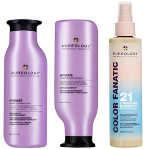 Pureology Hydrate Shampoo, Conditioner and Color Fanatic Multi-Benefit Leave-in, Moisturising Bundle for Dry Hair - undefined undefined