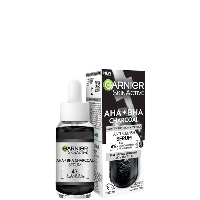 Garnier Skinactive 4 % AHA BHA und Nicotinamid-Kohle-Serum, Erneuert und Glättet die Hautstruktur 30 ml