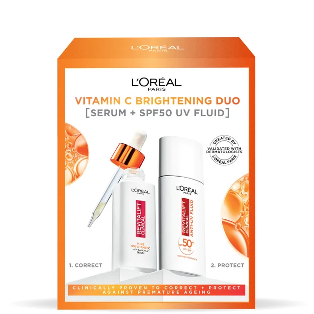 L'Oréal Paris Revitalift Reines Vitamin -C-Serum und LSF 50+ Unsichtbares Fluid Gesichtsduo