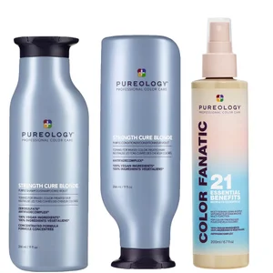Pureology Strength Cure Blonde Purple Shampoo, Conditioner and Color Fanatic Spray Routine for Toning Brassy Hair - undefined undefined