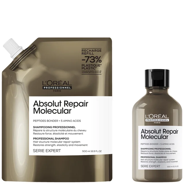 L’Oréal Professionnel Absolut Repair Molecular Shampoo 300ml and Refill Pack 500ml for damaged hair