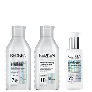 Redken Acidic Bonding Concentrate Shampoo 300ml, Conditioner 300ml and 24/7 Night & Day Serum 100ml Repair Damaged Hair Bundle - undefined undefined