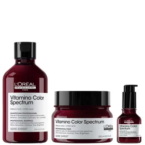 L'Oréal Professionnel Vitamino Color Spectrum Shampoo 300ml, Rinse Off Hair Mask 250ml and Serum 50ml Bundle for Coloured Hair - undefined undefined