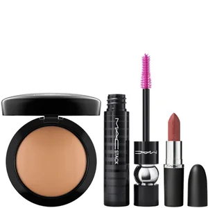 MAC HEROS - MACximal Lipstick Velvet Teddy, Min. Skinfinish Give Me Sun, Fix + Original 100ml and MACStack Black Mascara Bundle - undefined undefined