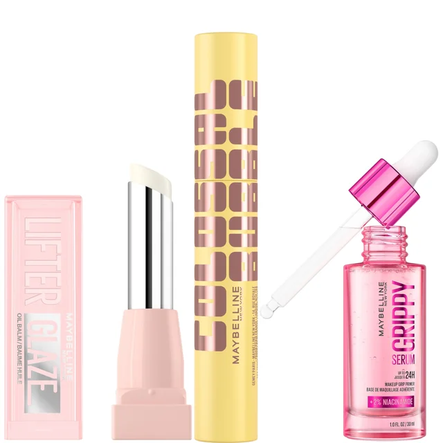 Maybelline Viral Favourites Make Up Bundle with Grippy Primer, Colossal Mascara and Lifter Glaze Lip Balm (Various Shades)